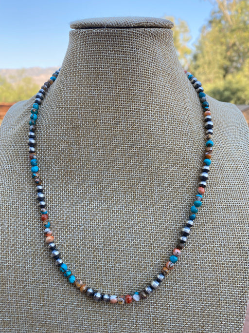Navajo Turquoise & Spiny Spice Sterling Silver Beaded Necklace 20 inch - Culture Kraze Marketplace.com