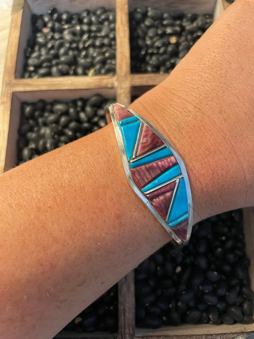 Navajo Sterling Silver, Spiny, & Turquoise Cuff Bracelet