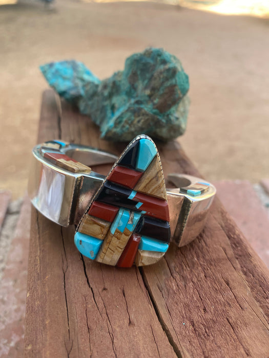 Navajo Multi Stone & Sterling Silver High Rise Inlay Cuff Bracelet
