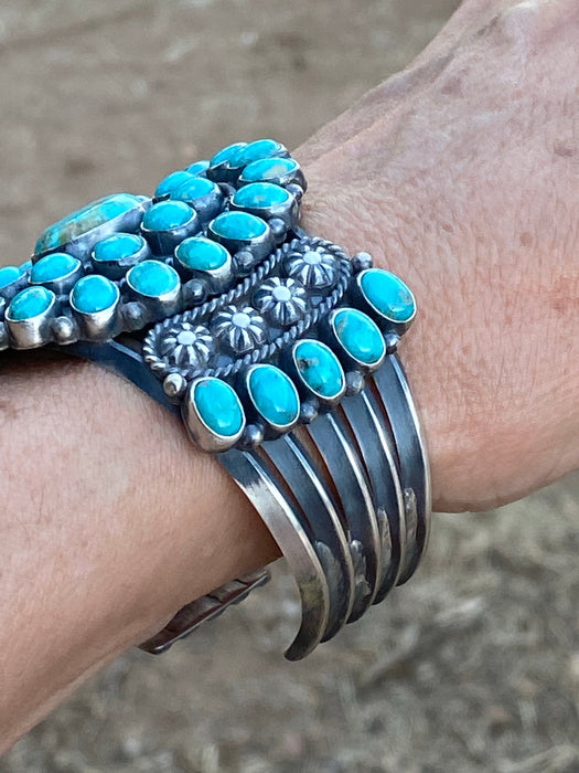 Vintage Navajo Turquoise & Sterling Cluster Cuff