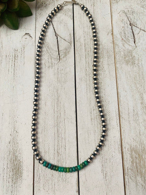 Navajo Turquoise & Sterling Silver Beaded Necklace 20” - Culture Kraze Marketplace.com
