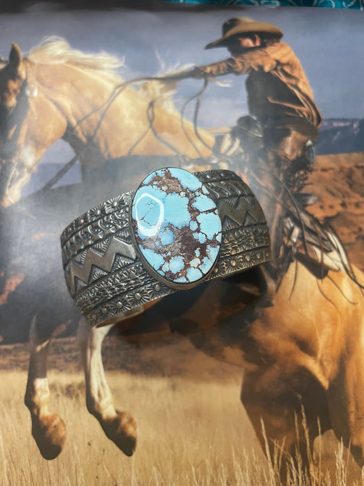 Navajo Golden Hills Turquoise Sterling Silver Cuff Bracelet Signed
