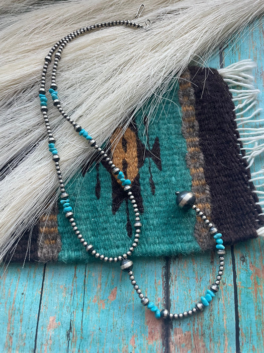 Navajo Sterling Silver Turquoise Beaded Rosary Style Necklace - Culture Kraze Marketplace.com