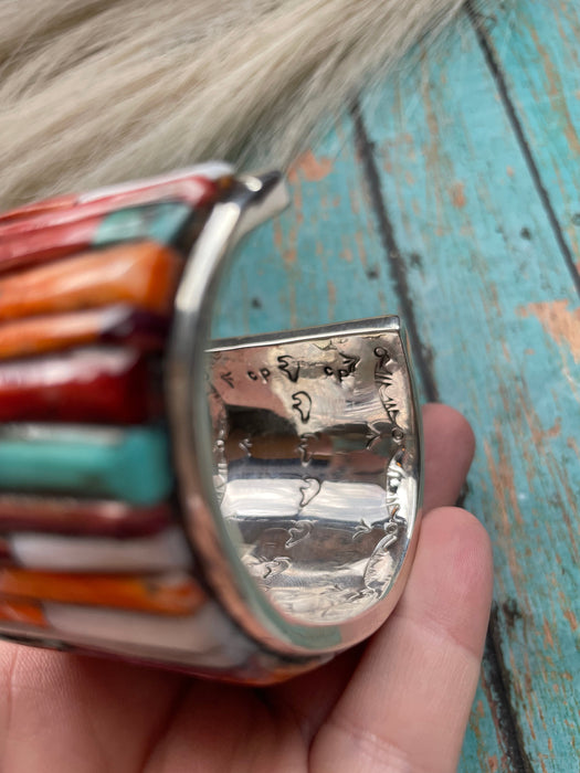 Navajo Sterling Silver & Multi Stone Cuff Bracelet Signed