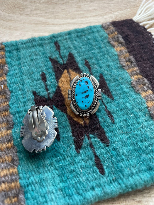 Navajo Sterling Silver & Kingman Turquoise Clip On Earrings - Culture Kraze Marketplace.com