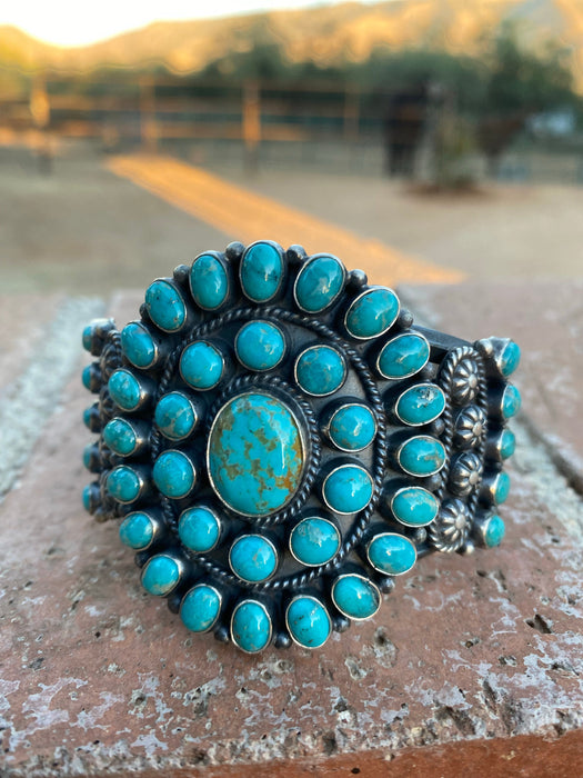 Vintage Navajo Turquoise & Sterling Cluster Cuff