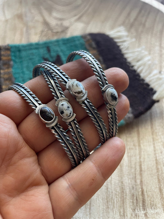 Navajo White Buffalo & Sterling Silver Adjustable Cuff Bracelet