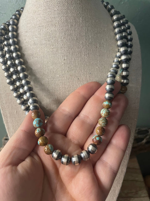 Navajo Sterling Silver Pearl & Turquoise Beaded Necklace 18 Inch - Culture Kraze Marketplace.com