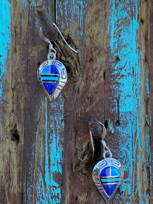 Navajo Lapis, Turquoise, Blue Opal Sterling silver Drop Dangle Earrings - Culture Kraze Marketplace.com