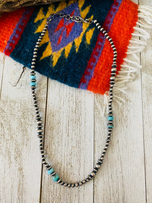 Handmade Sterling Silver & Turquoise Beaded Necklace 16-18” - Culture Kraze Marketplace.com