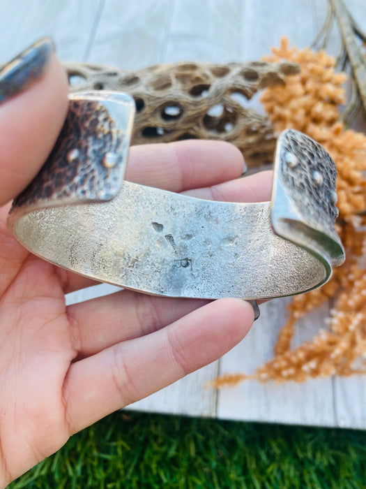 Vintage Navajo Sterling Silver Tufa Cast Cuff Bracelet