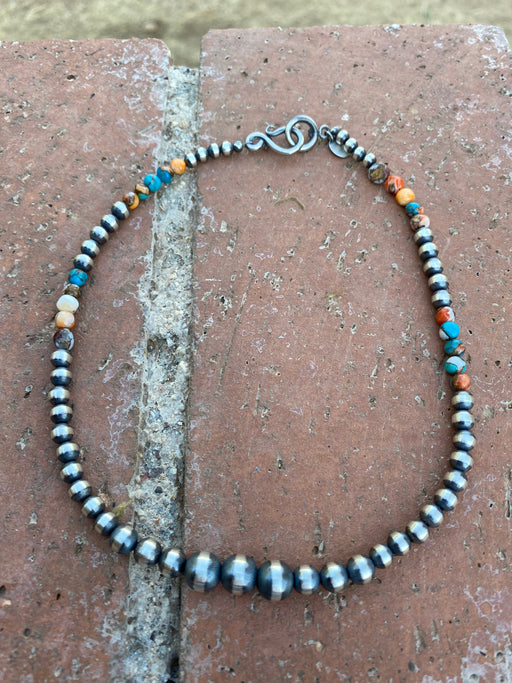 Navajo Turquoise & Spiny Spice Sterling Silver Beaded Necklace 14 inch - Culture Kraze Marketplace.com