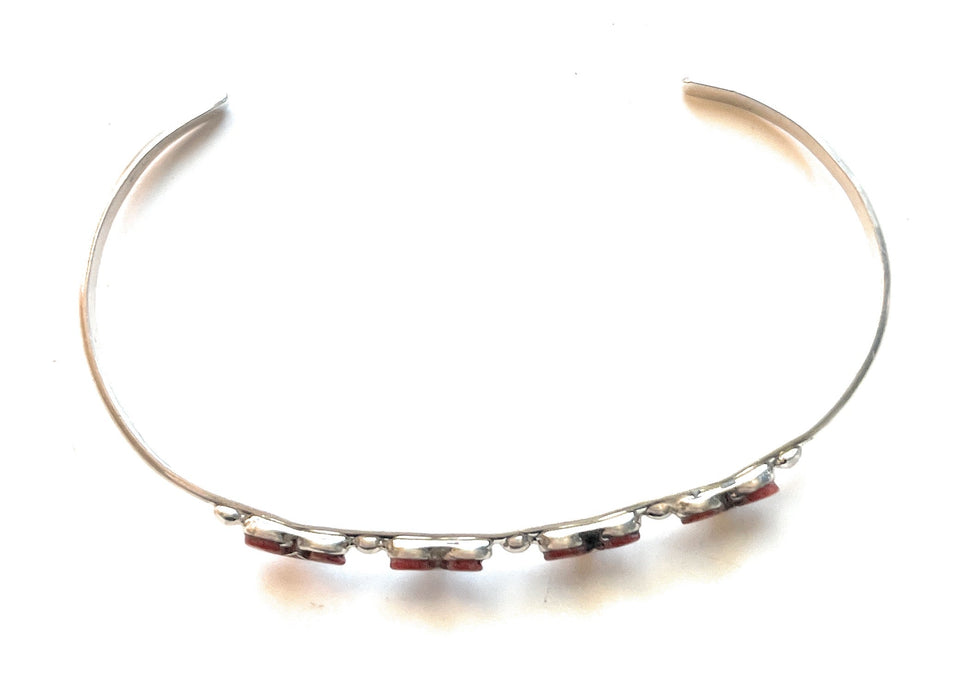 Zuni Sterling Silver & Coral Heart Adjustable Cuff Bracelet