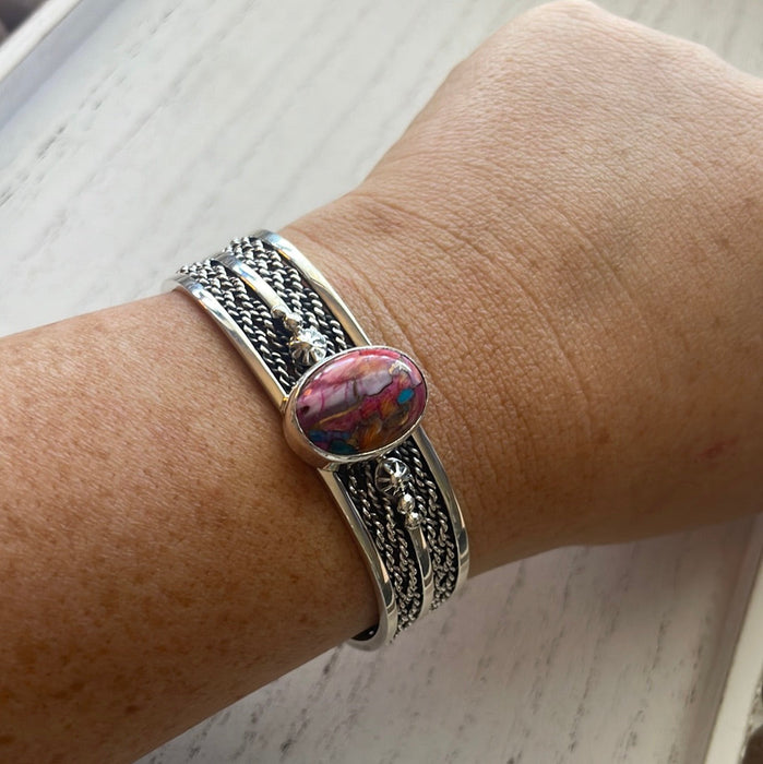 Navajo Pink Dream Mojave & Sterling Silver Cuff Bracelet
