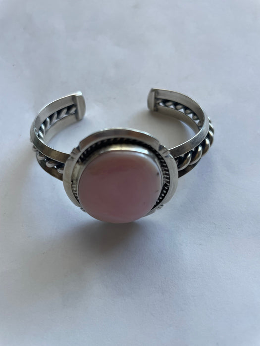 Navajo Pink Conch Sterling Silver Cuff Bracelet Signed