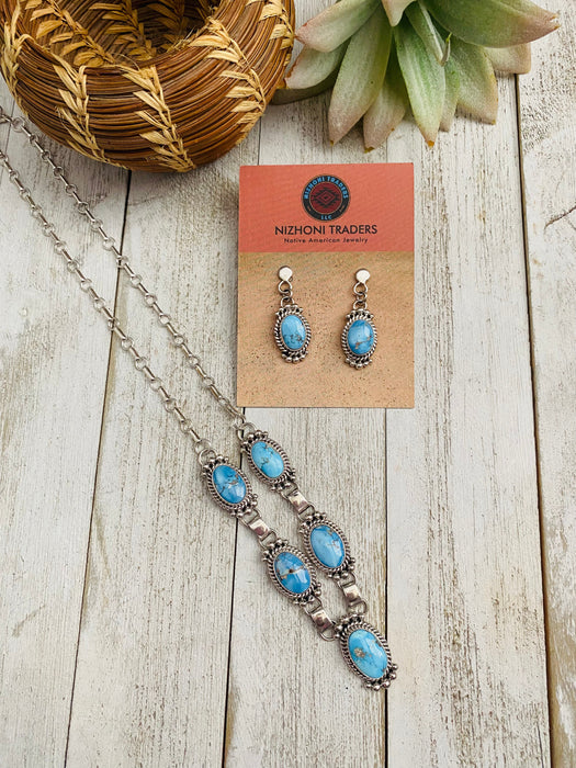 Navajo Sterling Silver & Golden Hills Turquoise Lariat Necklace Set