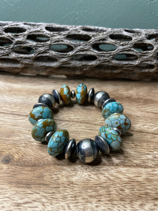 Navajo Sterling Silver Stretchy Natural #8 Turquoise Beaded Bracelet - Culture Kraze Marketplace.com