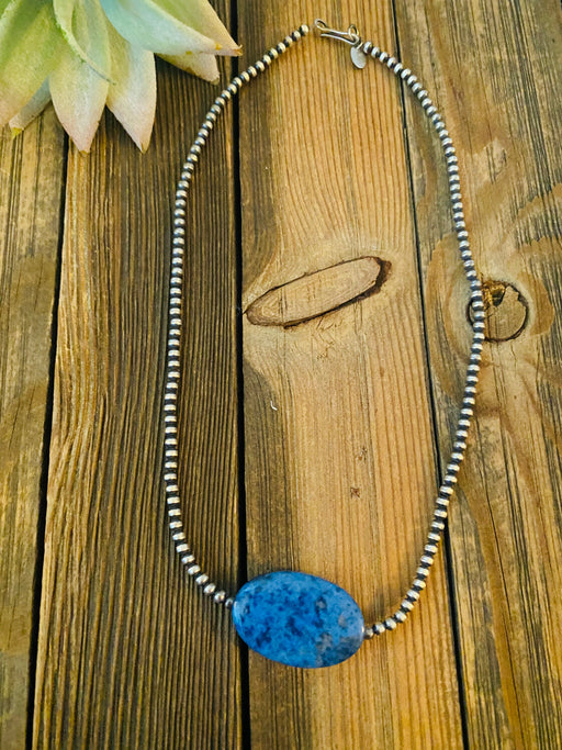 Navajo Sterling Silver Pearl & Denim Lapis Beaded Necklace 16 inch - Culture Kraze Marketplace.com