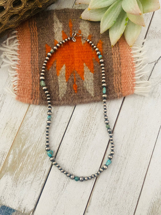 Handmade Sterling Silver & Turquoise Beaded Necklace 16” - Culture Kraze Marketplace.com