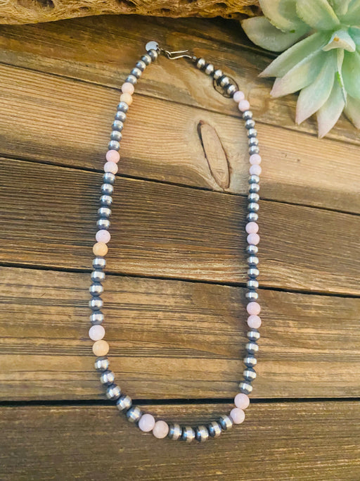 Navajo Sterling Silver Pearl & Pink Opal Beaded Necklace 18 inch - Culture Kraze Marketplace.com