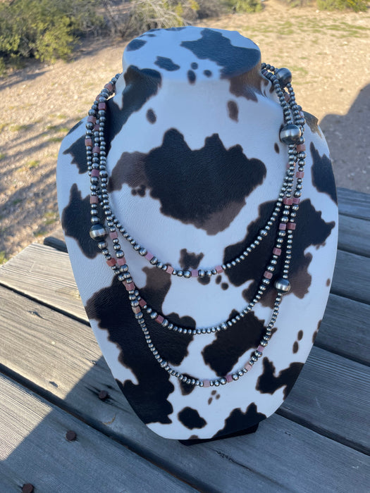 Navajo Pink Conch & Sterling Silver Beaded Necklace 72” - Culture Kraze Marketplace.com