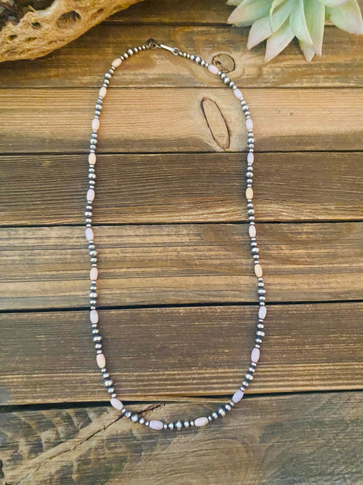 Sterling Silver Navajo Pearl & Pink Opal Beaded Necklace 24 inch - Culture Kraze Marketplace.com