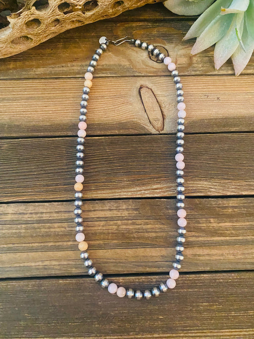 Navajo Sterling Silver Pearl & Pink Opal Beaded Necklace 18 inch - Culture Kraze Marketplace.com