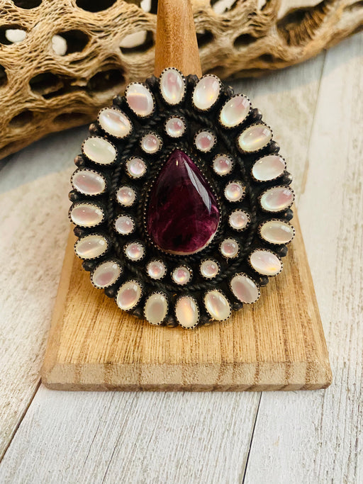 Navajo Sterling Silver, Mother of Pearl & Purple Spiny Cluster Adjustable Ring - Culture Kraze Marketplace.com