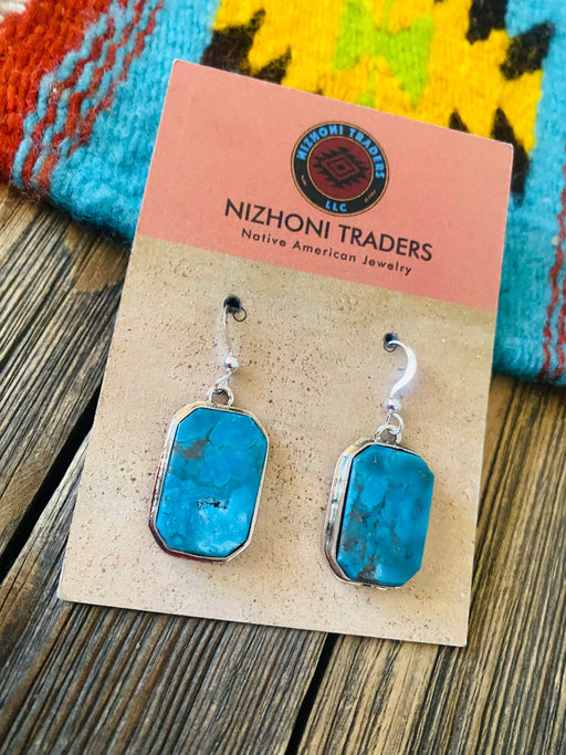 Navajo Kingman Turquoise & Sterling Silver Dangle Earrings Signed - Culture Kraze Marketplace.com