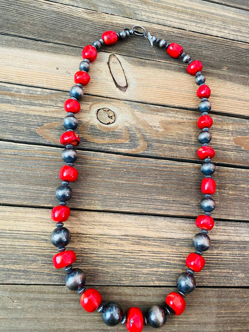 Navajo Coral & Sterling Silver Pearl Beaded Necklace - Culture Kraze Marketplace.com