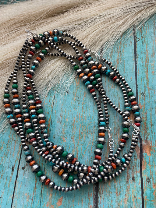 Navajo Sterling Silver & Multi Stone Beaded Necklace 16” - Culture Kraze Marketplace.com