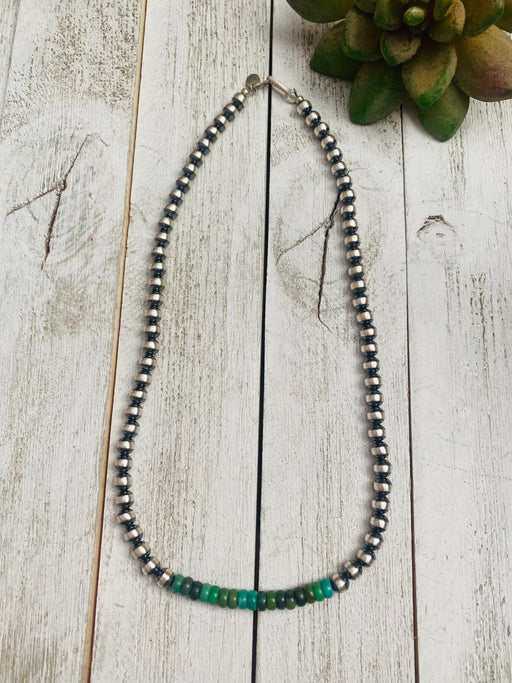 Navajo Turquoise & Sterling Silver Beaded Necklace 18” - Culture Kraze Marketplace.com