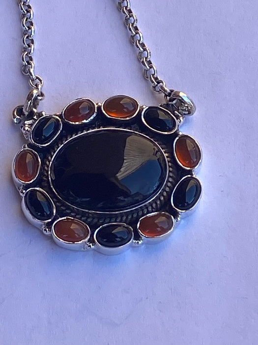 Handmade Sterling Onyx and Garnet Necklace