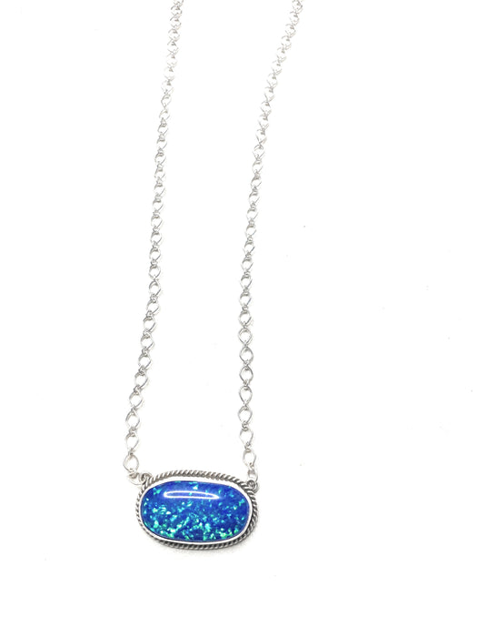 Navajo Sterling Silver & Blue Opal Necklace Signed - Culture Kraze Marketplace.com