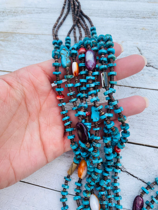 Navajo Turquoise, Spiny, Abalone & Heishi Eight Strand Beaded Necklace - Culture Kraze Marketplace.com