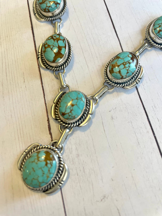 Navajo Sterling Silver & Royston Turquoise Lariat Necklace Set