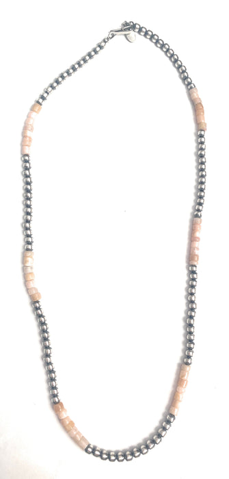 Sterling Silver Navajo Pearl & Pink Opal Beaded Necklace 20 inch - Culture Kraze Marketplace.com