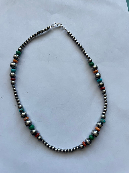 Navajo Sterling Silver & Multi Stone Beaded Necklace 16” - Culture Kraze Marketplace.com