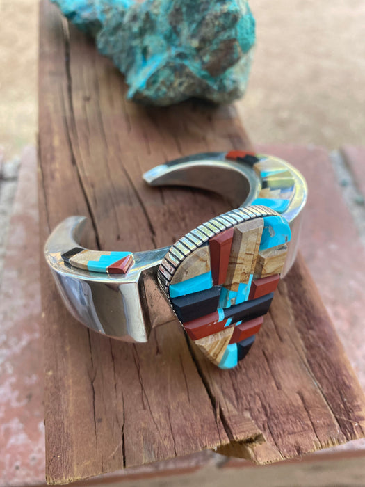 Navajo Multi Stone & Sterling Silver High Rise Inlay Cuff Bracelet