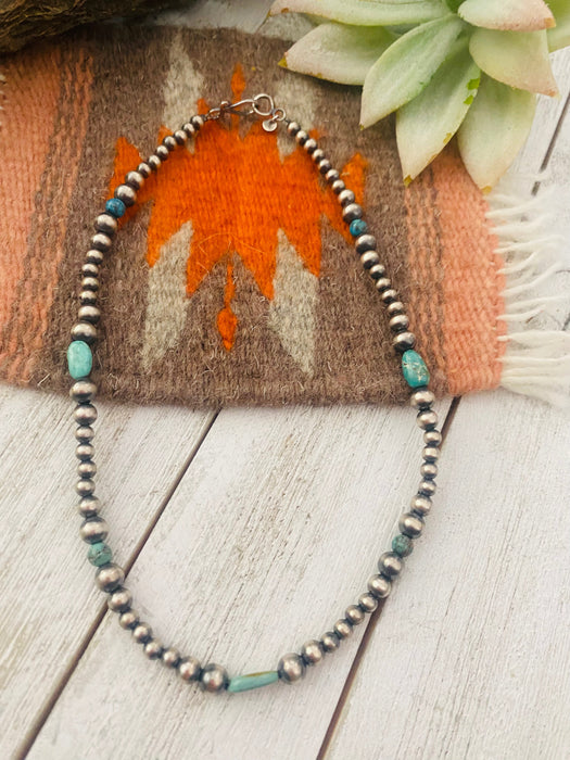 Handmade Sterling Silver & Turquoise Beaded Necklace 14” - Culture Kraze Marketplace.com