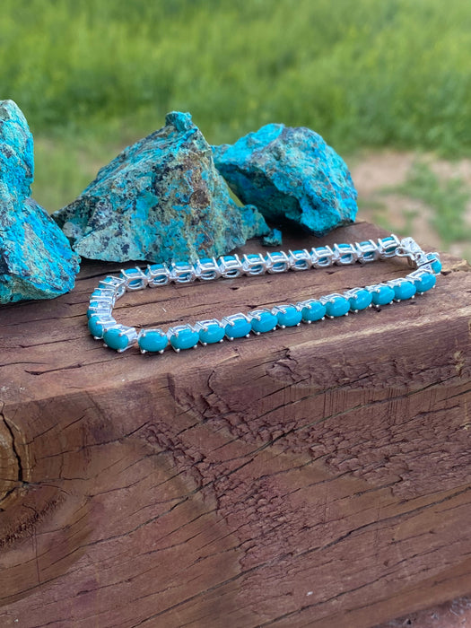 Sleeping Beauty Turquoise and Sterling Silver Link Bracelet