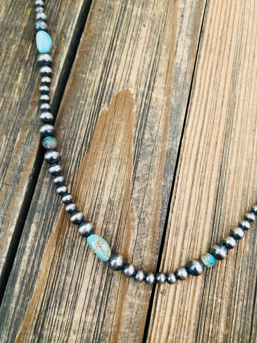 Handmade Sterling Silver & Turquoise Beaded Necklace 24” - Culture Kraze Marketplace.com