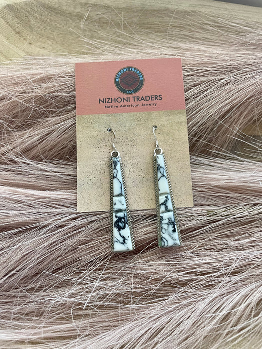 Navajo White Buffalo And Sterling Silver Dangle Earrings - Culture Kraze Marketplace.com