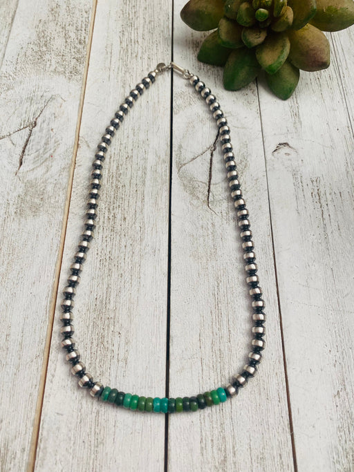 Navajo Turquoise & Sterling Silver Beaded Necklace 18” - Culture Kraze Marketplace.com