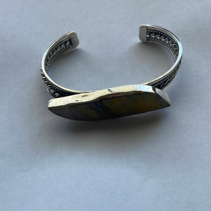 Navajo Bumble Bee Jasper & Sterling Silver Adjustable Cuff Bracelet