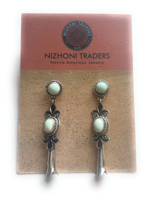 Navajo Sterling Silver And Turquoise Blossom Dangles Signed - Culture Kraze Marketplace.com