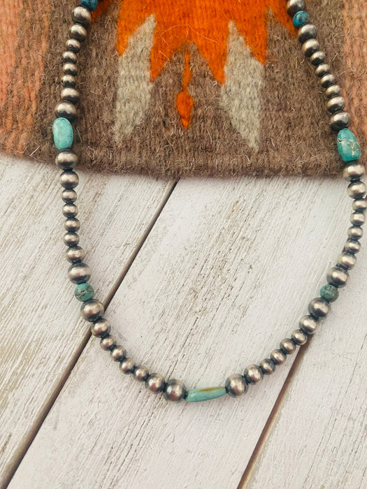 Handmade Sterling Silver & Turquoise Beaded Necklace 14” - Culture Kraze Marketplace.com