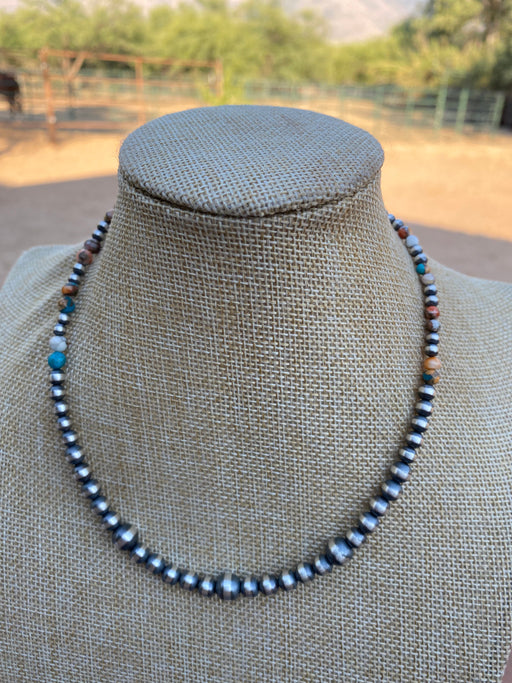 Navajo Turquoise & Spiny Spice Sterling Silver Beaded Necklace 16 inch - Culture Kraze Marketplace.com