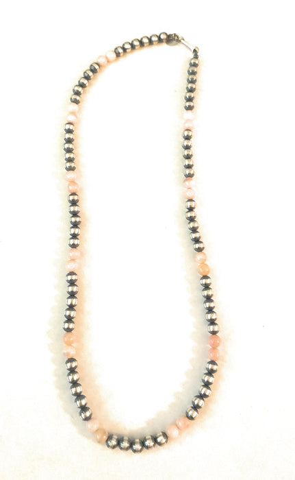 Navajo Sterling Silver Pearl & Pink Opal Beaded Necklace 20 inch - Culture Kraze Marketplace.com