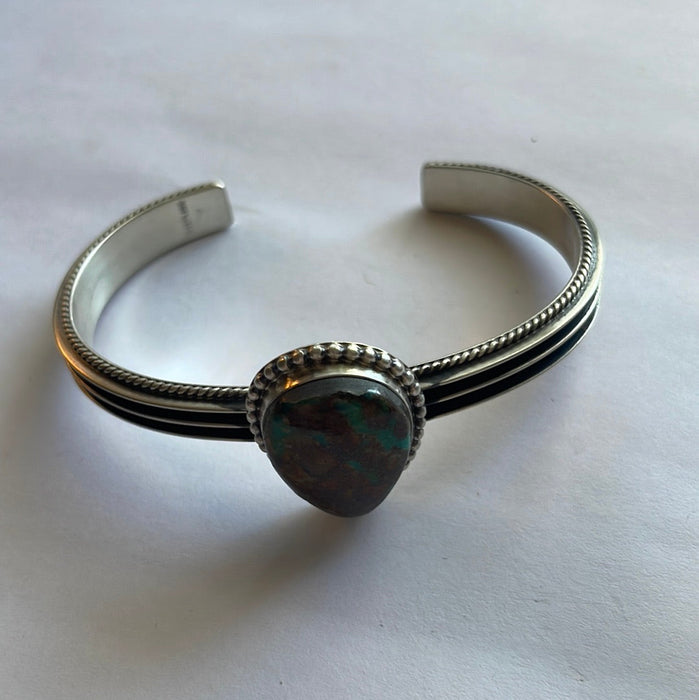 Navajo Turquoise And Sterling Silver Cuff Bracelet Signed
